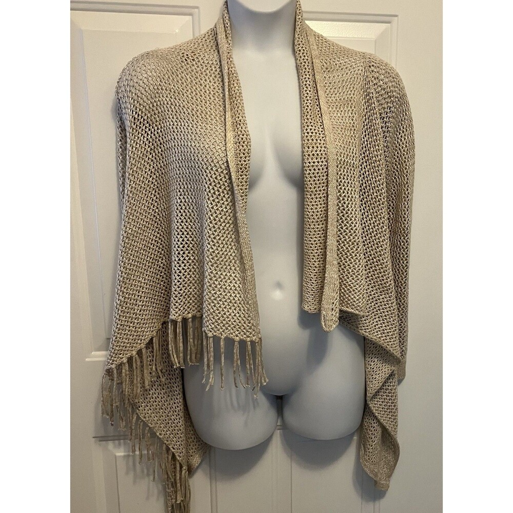 LOVESTITCH Size M Beige Long Sleeve Tassels‎ Crochet Sweater Cardigan Women’s